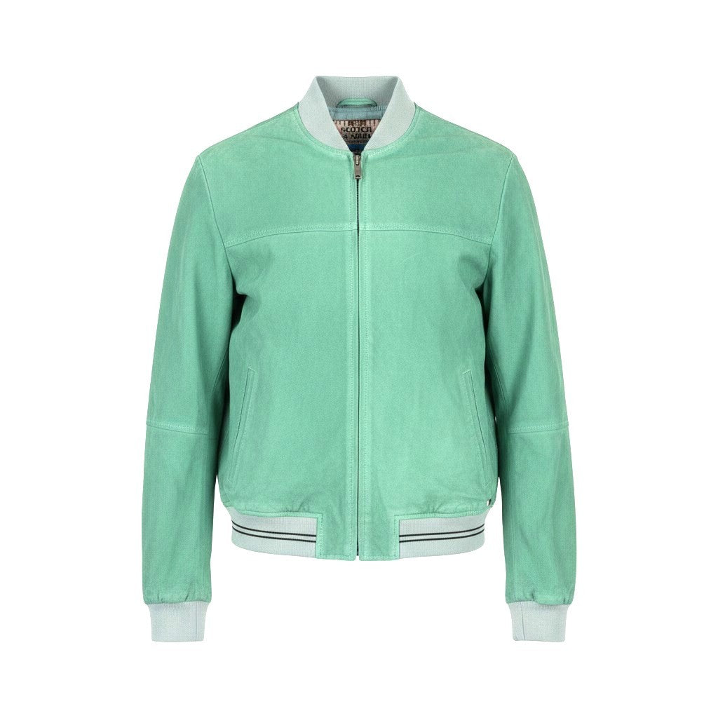 SCOTCH & SODA Men Jacket M Green Suede Goat Leather Full Zip Lightweight Bomber