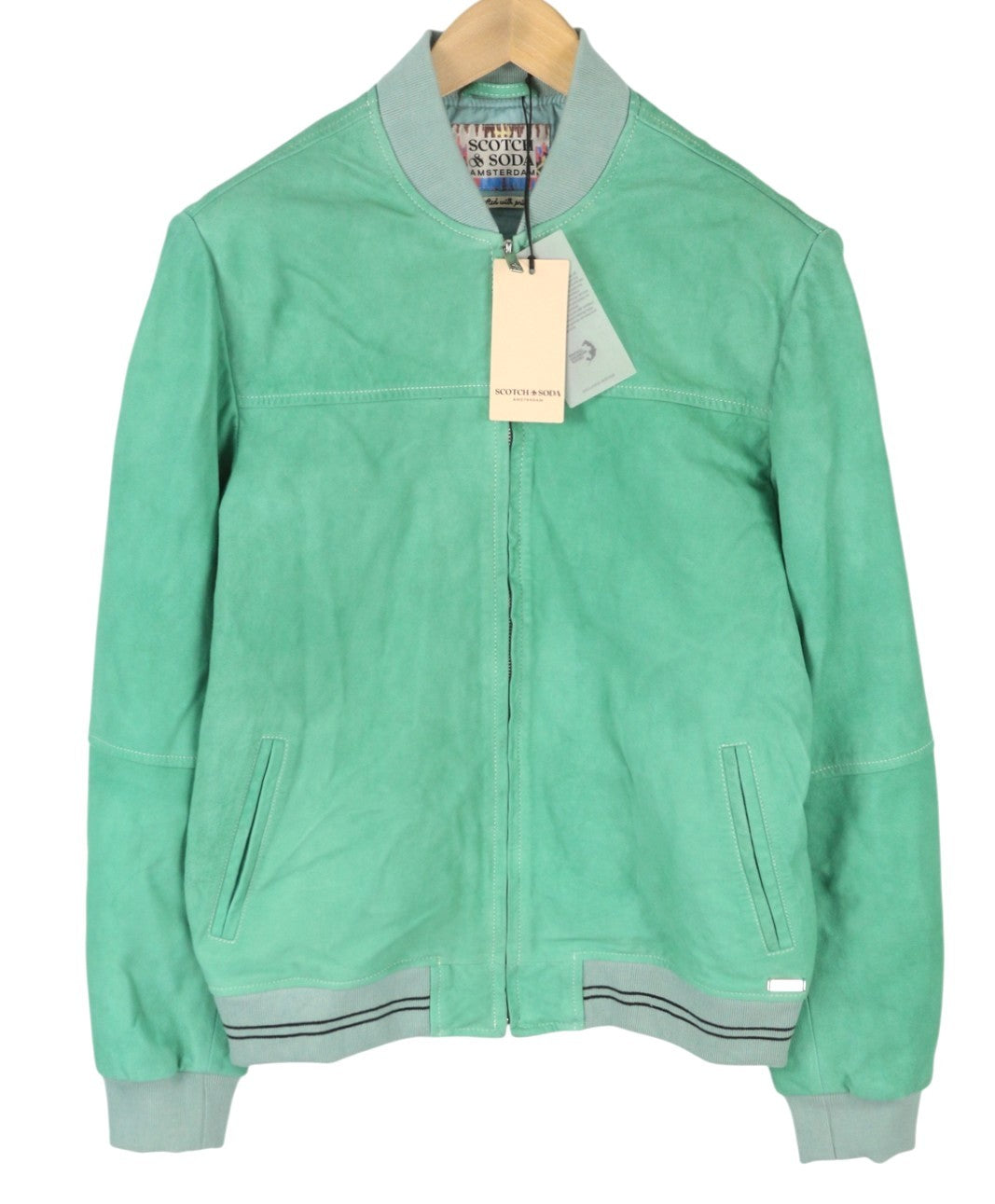 SCOTCH & SODA Men Jacket M Green Suede Goat Leather Full Zip Lightweight Bomber