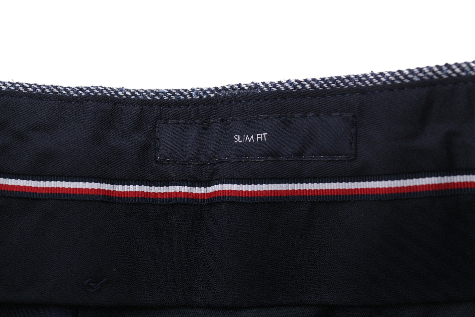 TOMMY HILFIGER Men Trousers W31 Blue Melange Line Wool Silk Blend Slim Fit Zip