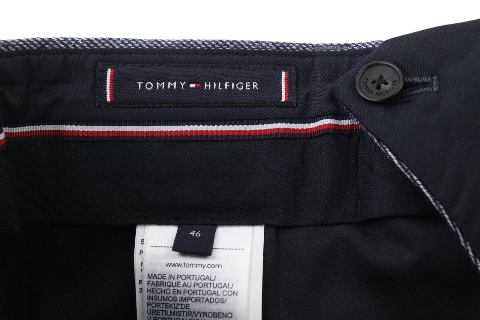 TOMMY HILFIGER Men Trousers W31 Blue Melange Line Wool Silk Blend Slim Fit Zip