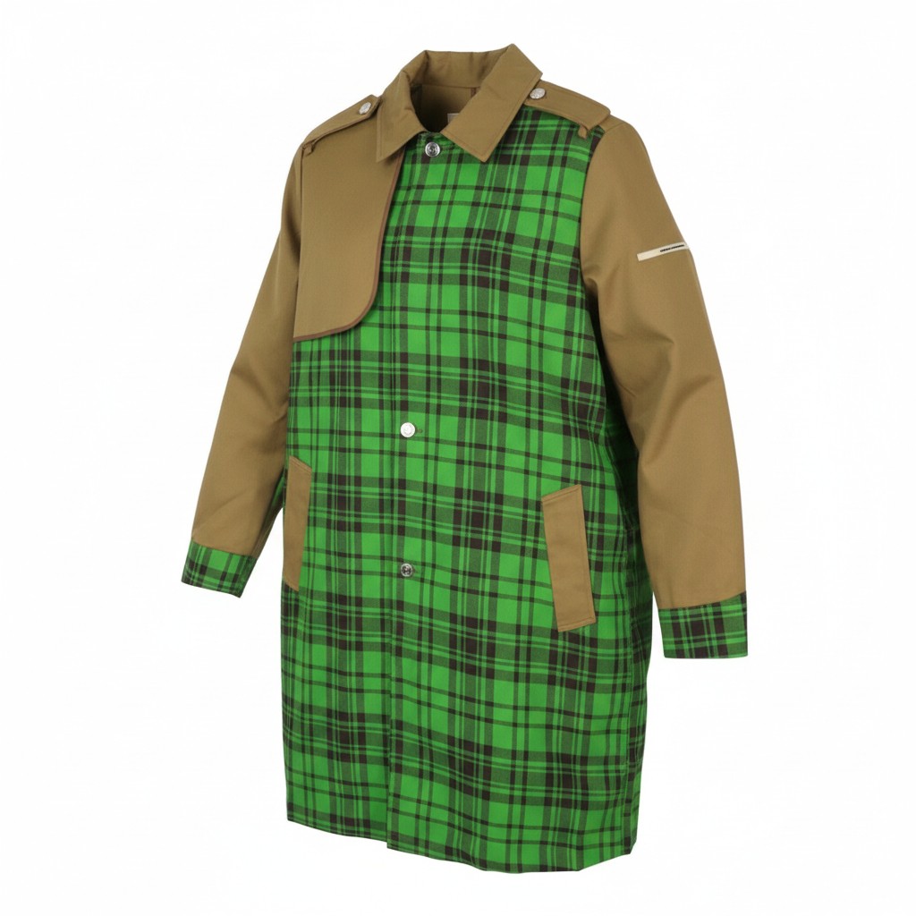 SCOTCH & SODA Men Coat M Green Check Printed Mid Length Trench RRP349