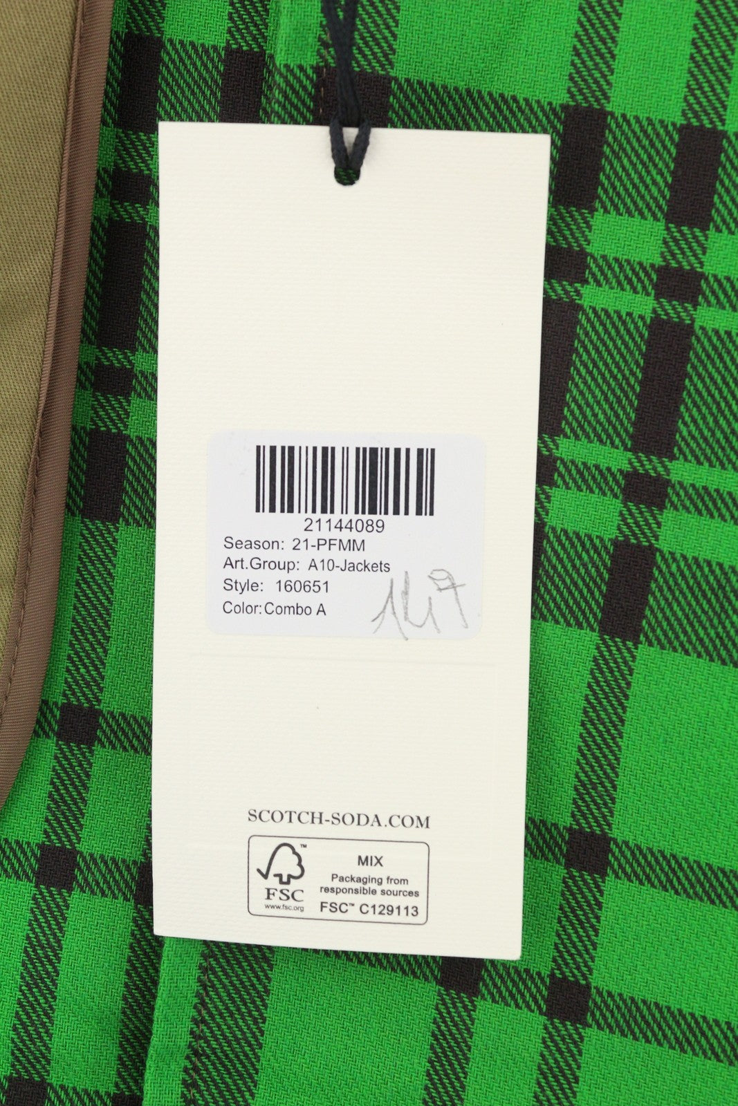 SCOTCH & SODA Men Coat M Green Check Printed Mid Length Trench RRP349
