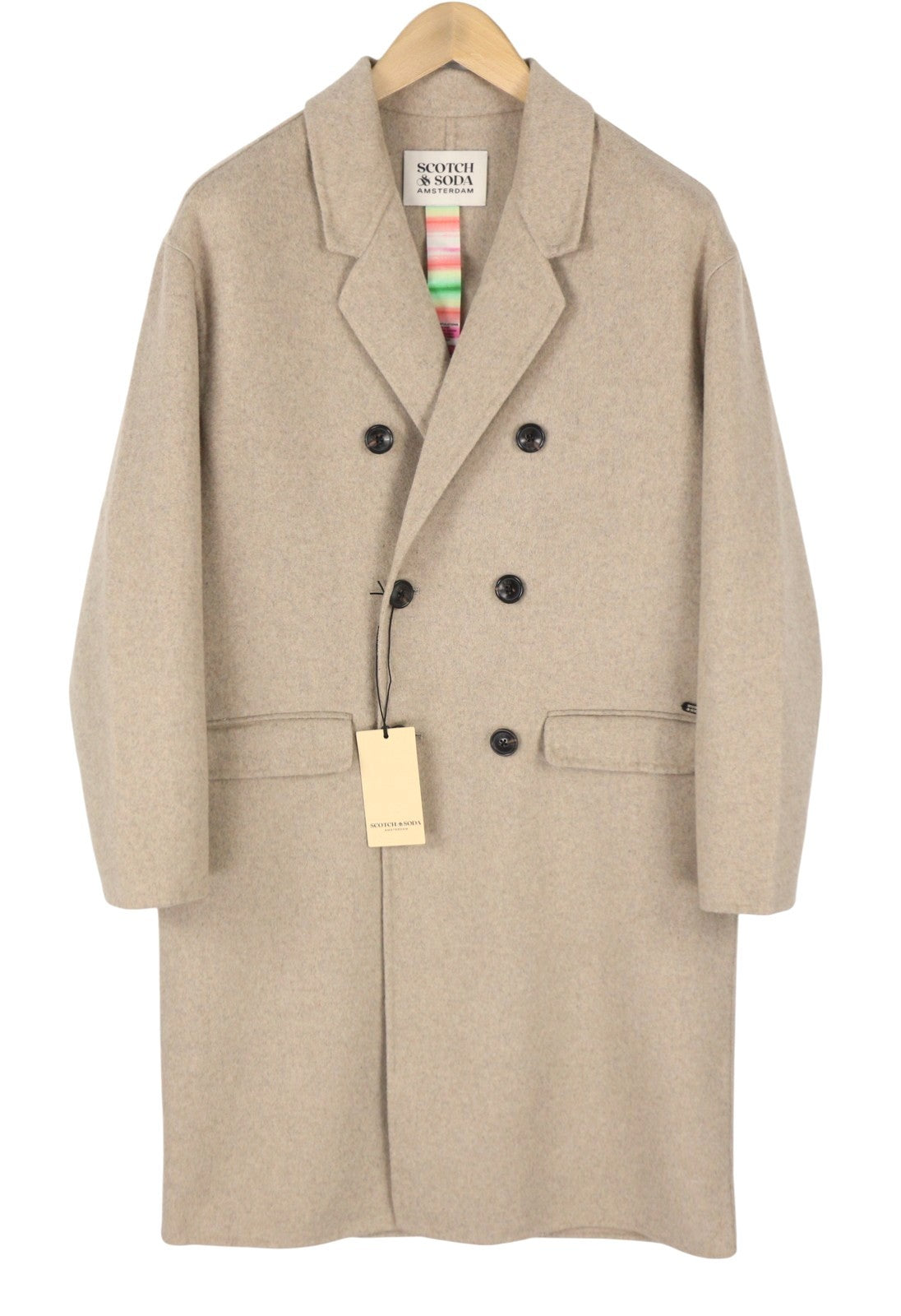SCOTCH & SODA Men Coat M Light Beige Melange Double-Breasted Mid-Length