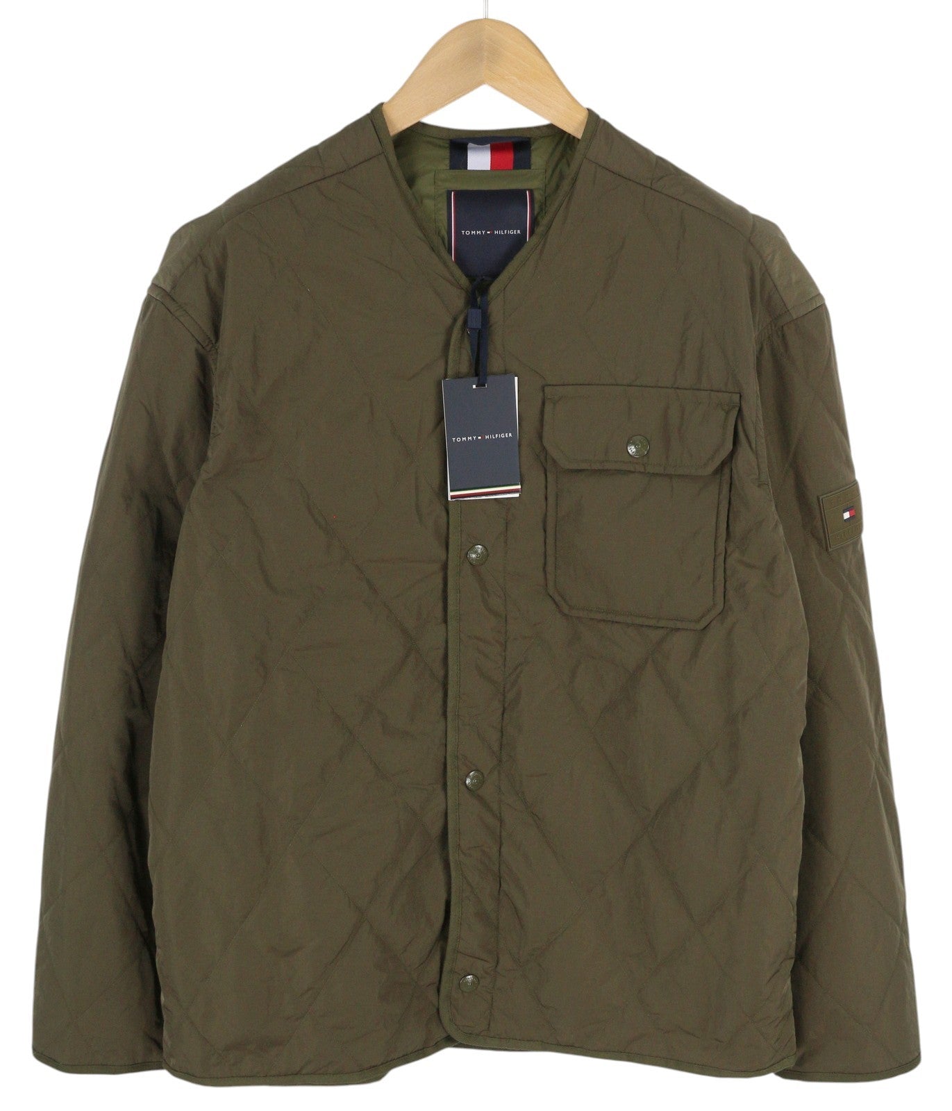 TOMMY HILFIGER Packable Recycled Liner Men Jacket L Khaki Green Padded RRP239