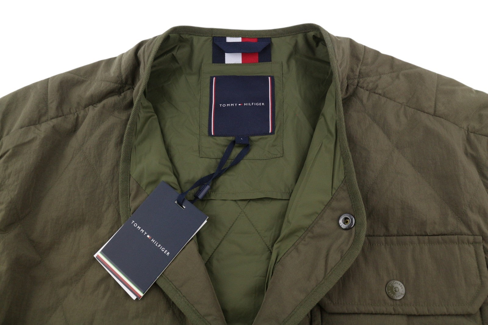 TOMMY HILFIGER Packable Recycled Liner Men Jacket L Khaki Green Padded RRP239