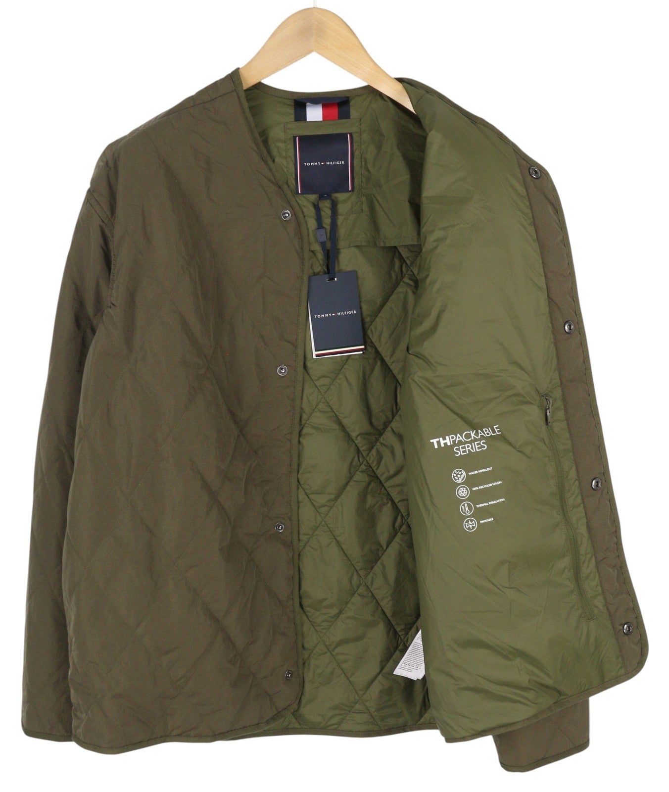 TOMMY HILFIGER Packable Recycled Liner Men Jacket L Khaki Green Padded RRP239