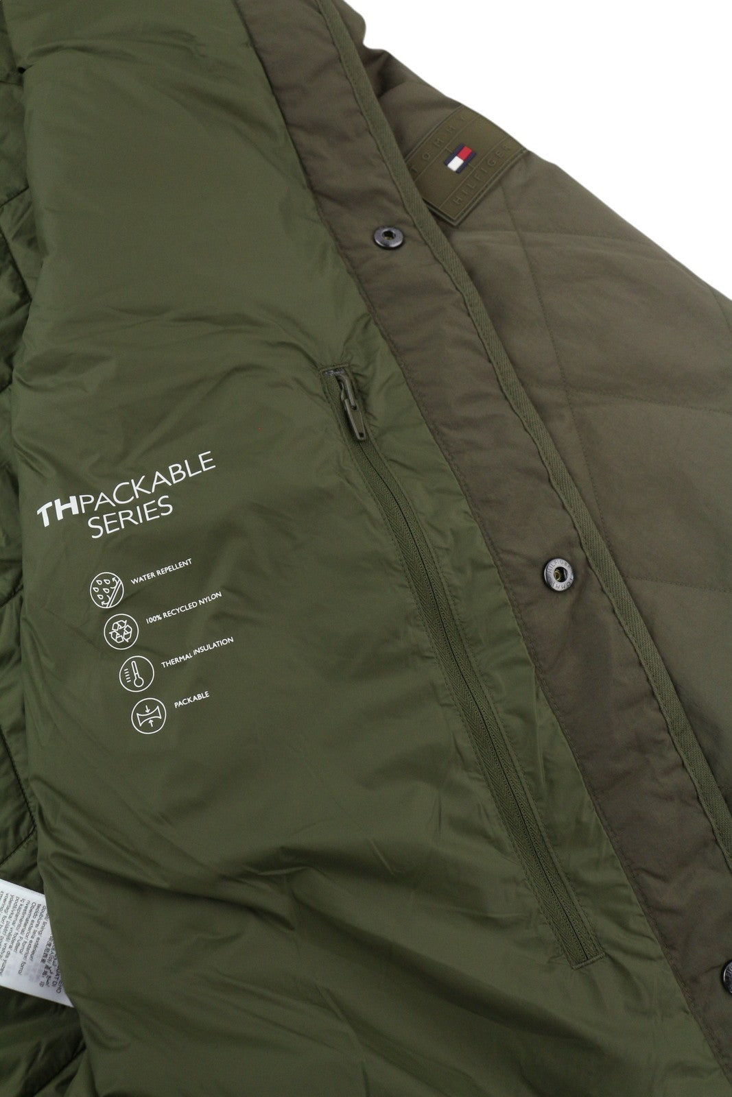TOMMY HILFIGER Packable Recycled Liner Men Jacket L Khaki Green Padded RRP239