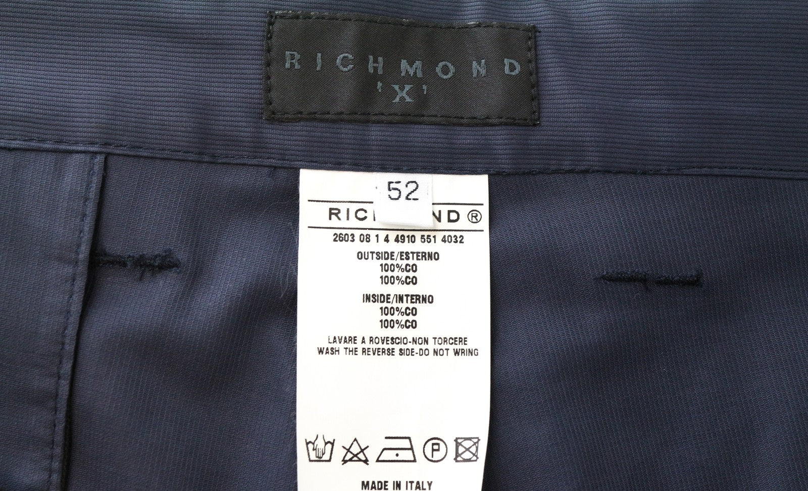 RICHMOND X Men Shorts 52 Bermuda Style Button-Fly Blue Twill Pocketed Cotton