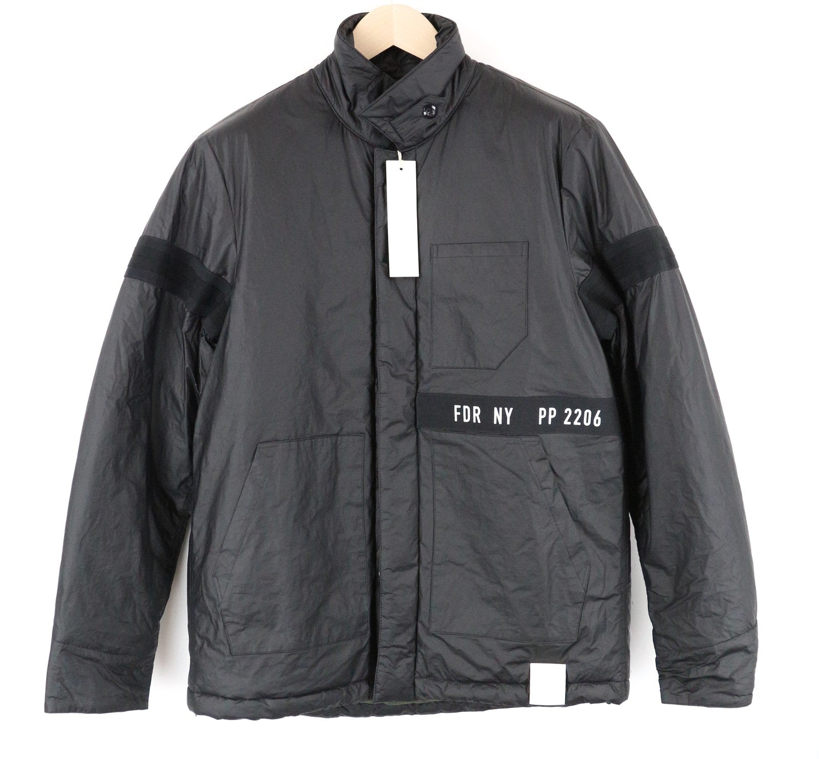 REPLAY Men Jacket L Black Lined Single-Breasted Zipped Back Logo Long Sleeve