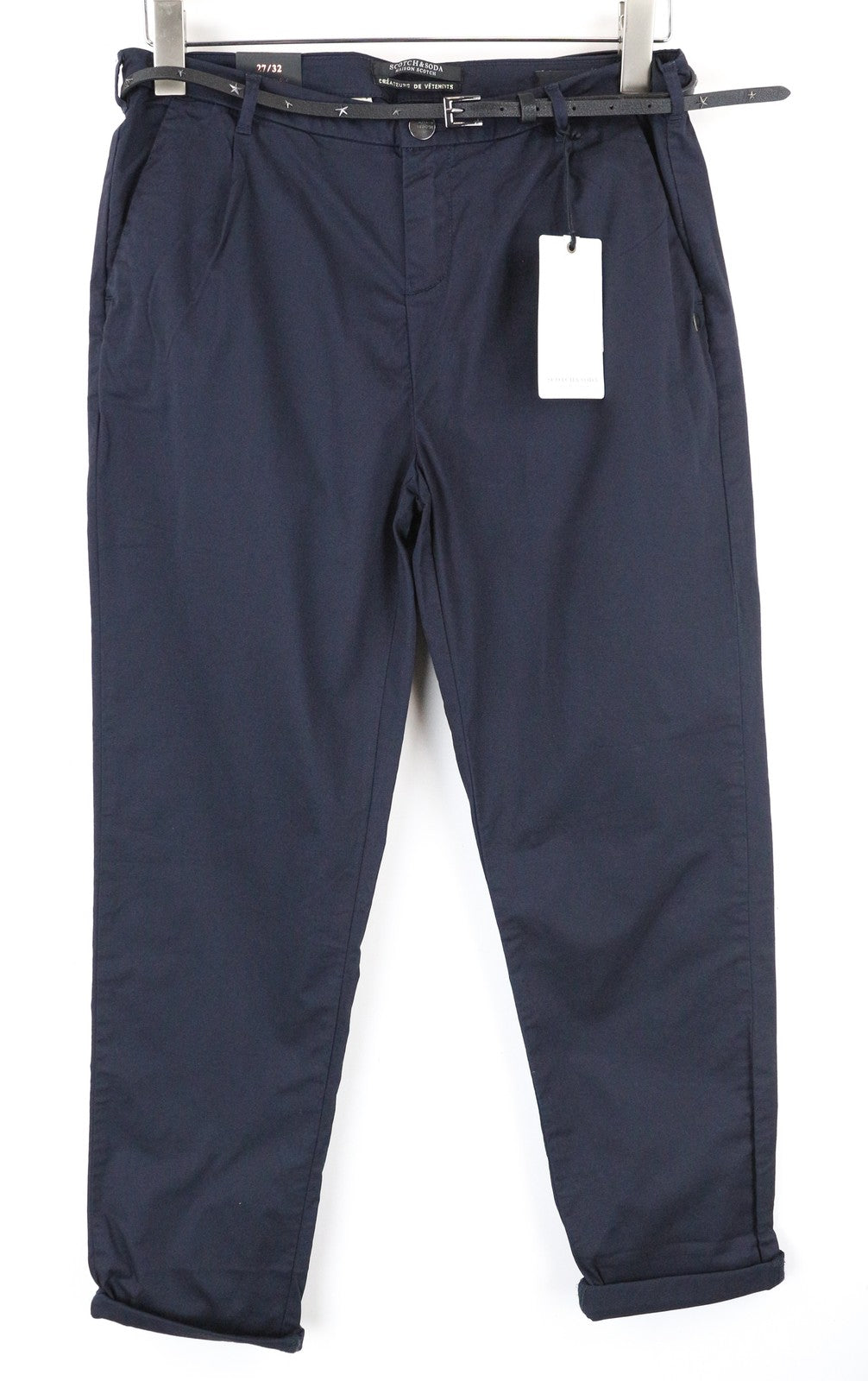 MAISON SCOTCH Chino Women Trousers W27/L32 Navy Cropped Cotton Stretch Pleat