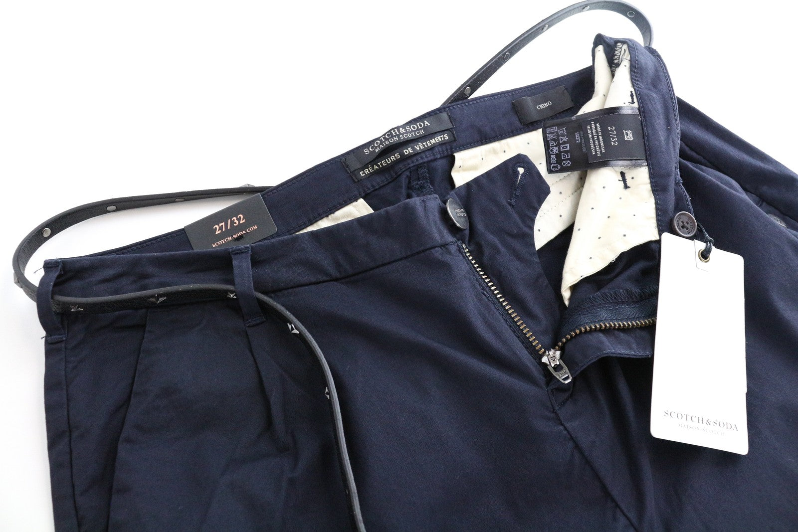 MAISON SCOTCH Chino Women Trousers W27/L32 Navy Cropped Cotton Stretch Pleat