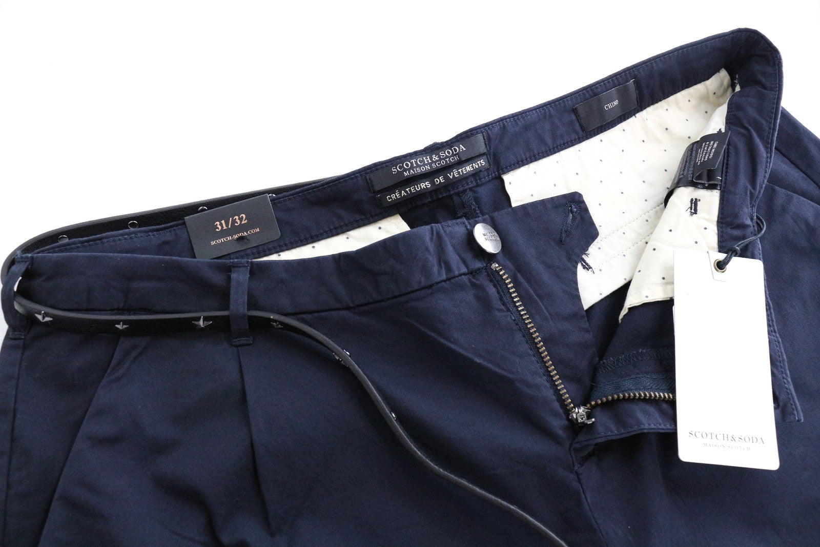MAISON SCOTCH Chino Women Trousers W31/L32 Navy Crop Cotton Stretch Pleated