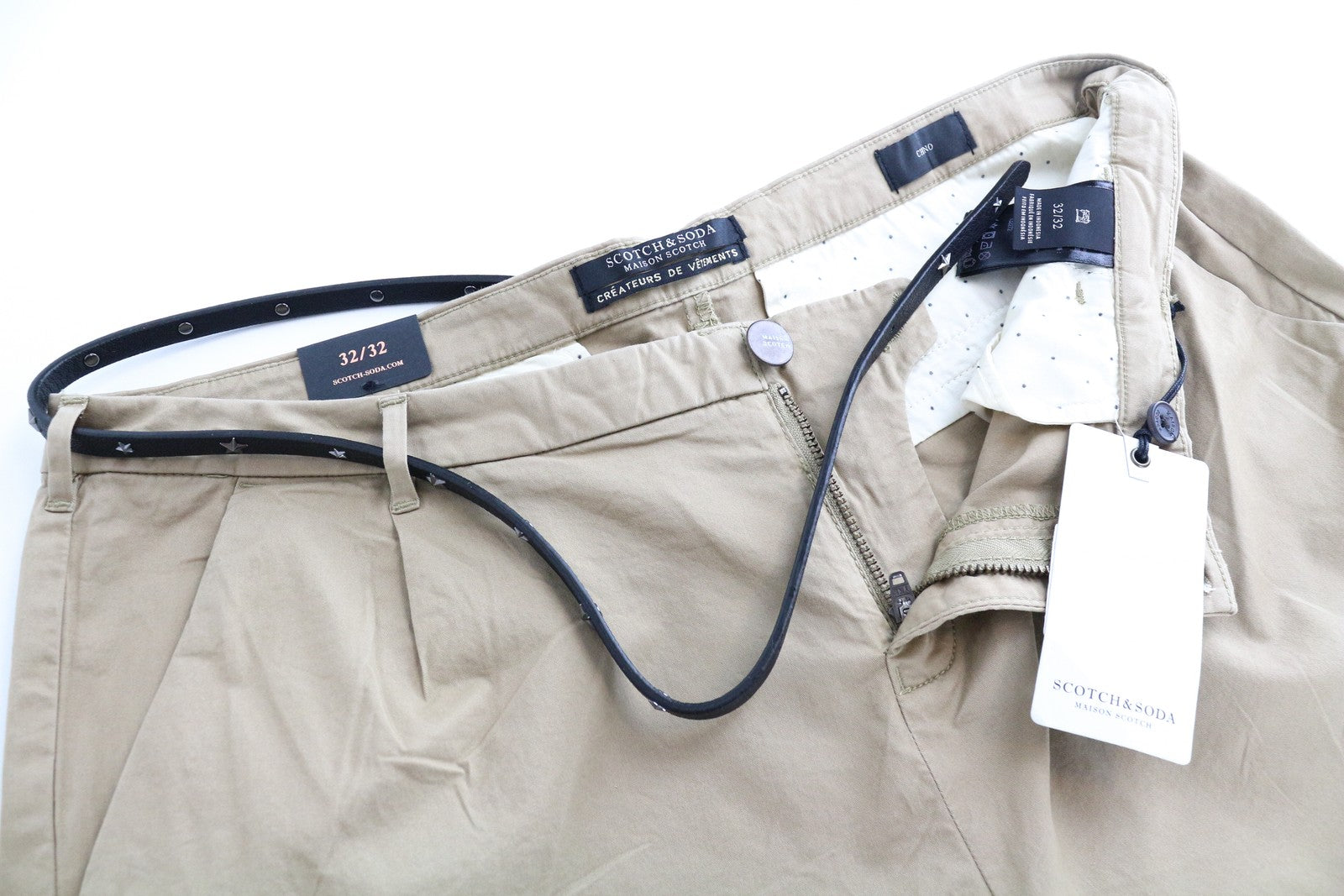 MAISON SCOTCH Chino Women Trousers W32/L32 Brown Cropped Cotton Stretch Pleated