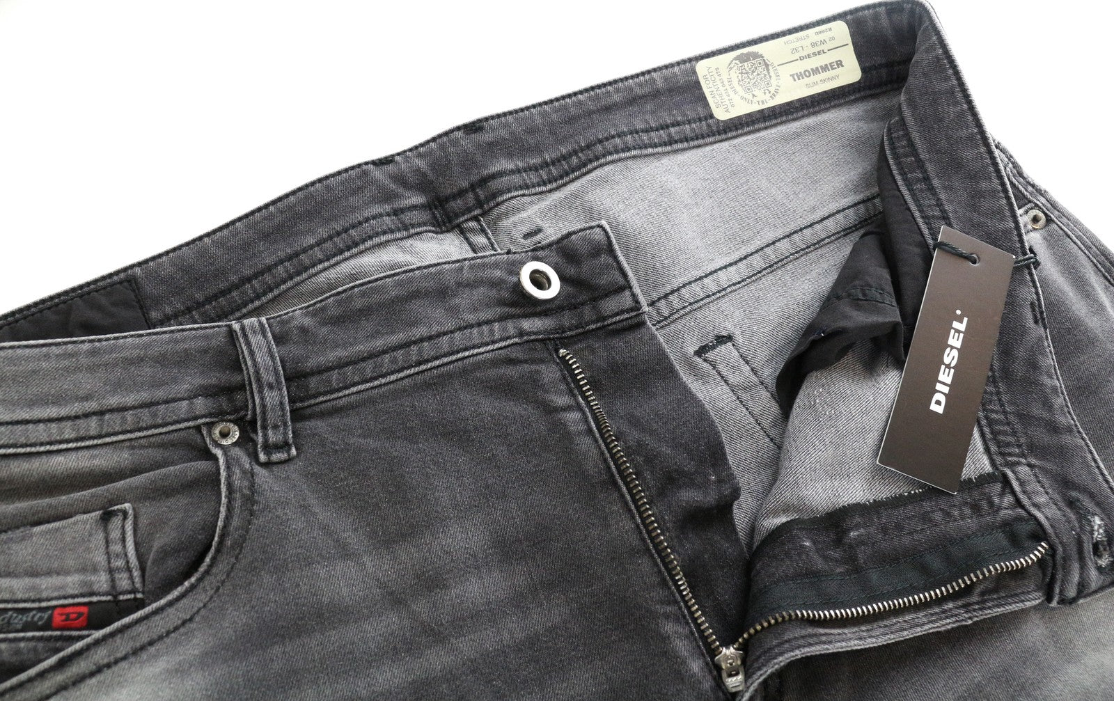DIESEL Thommer R266U Men Jeans W38/L32 Slim Skinny Grey Cotton Stretch Ripped