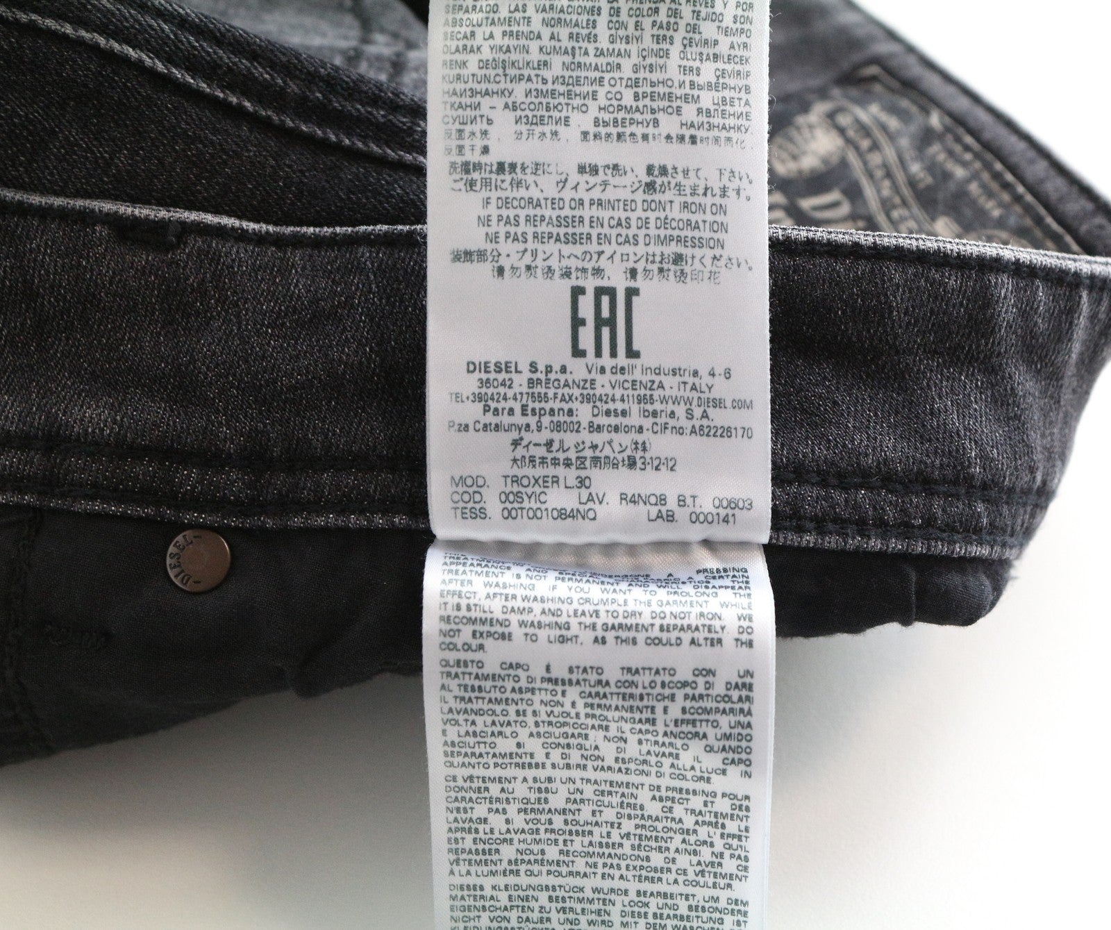 DIESEL Troxer R4NQ8 Men Jeans W31/L30 Slim Skinny Grey Cotton Stretch Distress