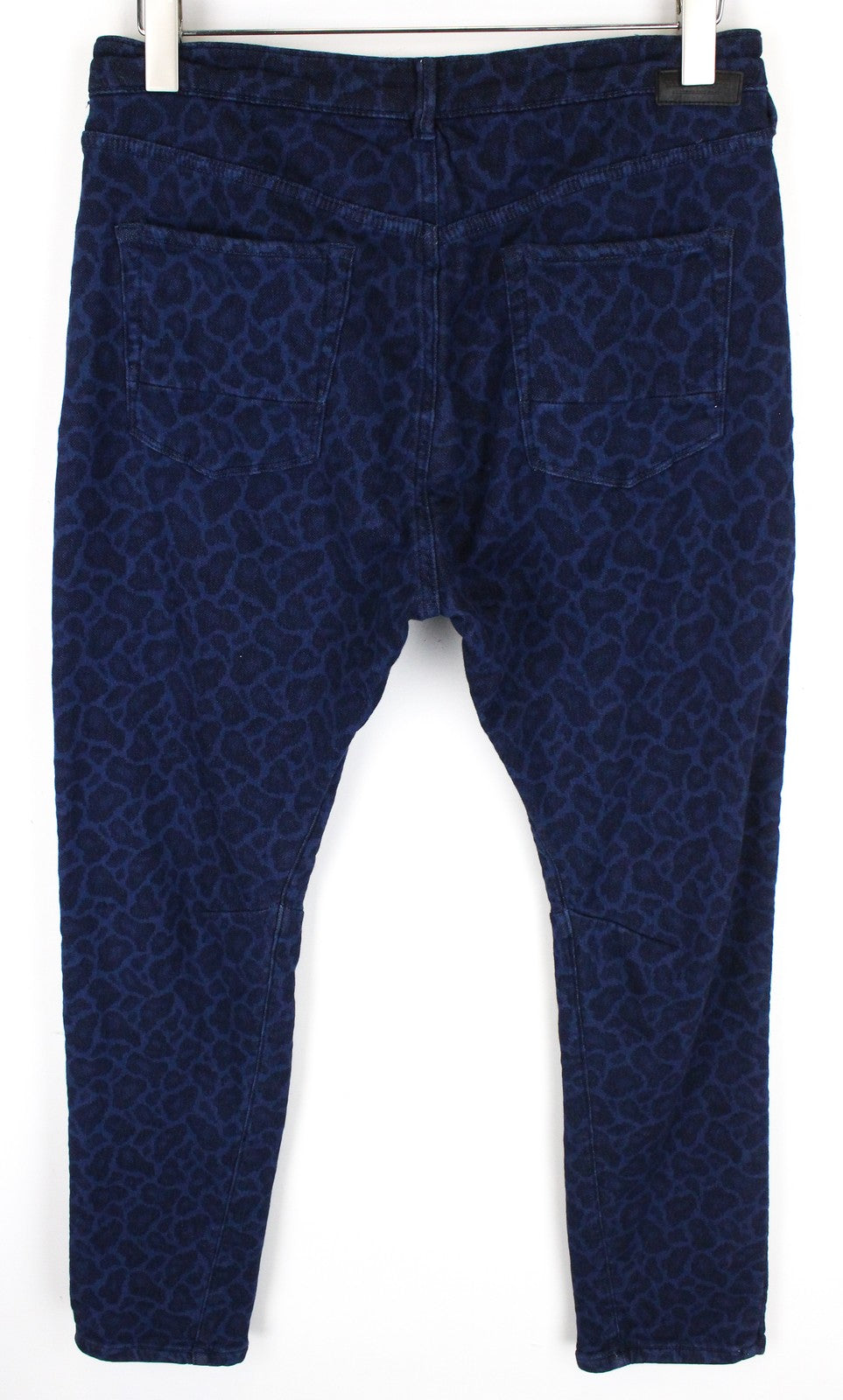 MAISON SCOTCH Mademoiselle Women Trousers L Blue Taper Cotton Stretch Patterned