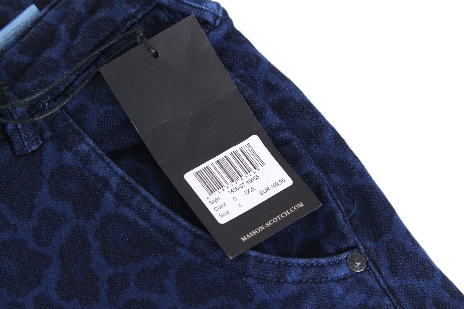MAISON SCOTCH Mademoiselle Women Trousers L Blue Taper Cotton Stretch Patterned