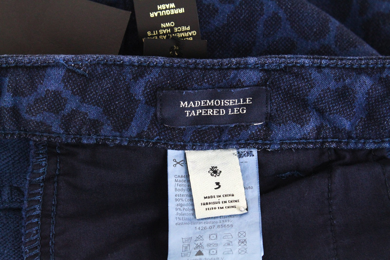 MAISON SCOTCH Mademoiselle Women Trousers L Blue Taper Cotton Stretch Patterned