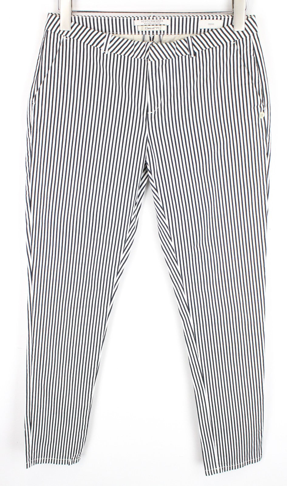MAISON SCOTCH Chino Women Trousers ~W32/L31 White Black Slim Striped Pattern