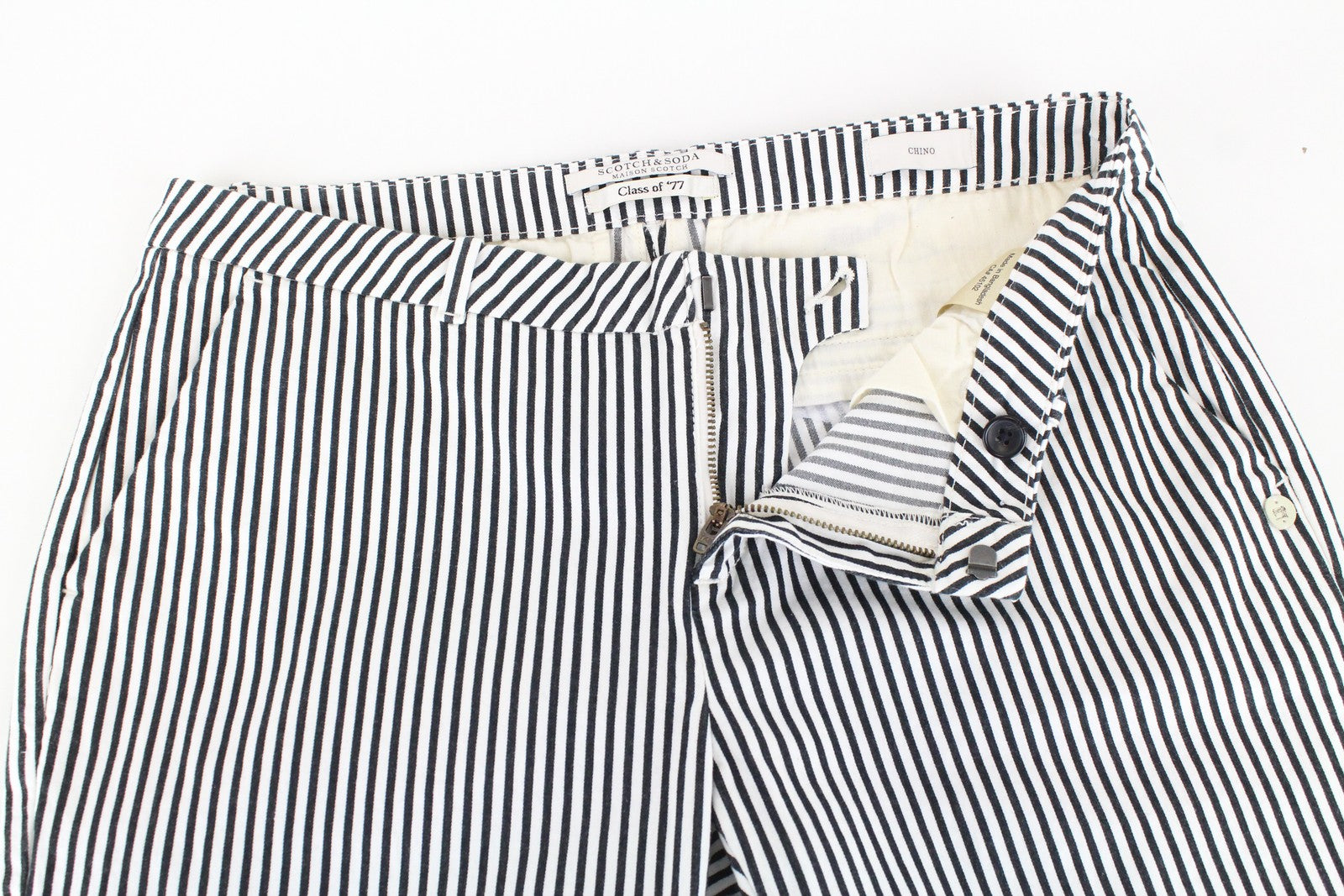 MAISON SCOTCH Chino Women Trousers ~W32/L31 White Black Slim Striped Pattern