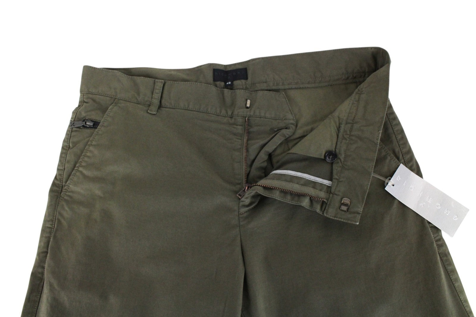 RICHMOND  Men Trousers 48 Green Cotton Stretch Straight Casual