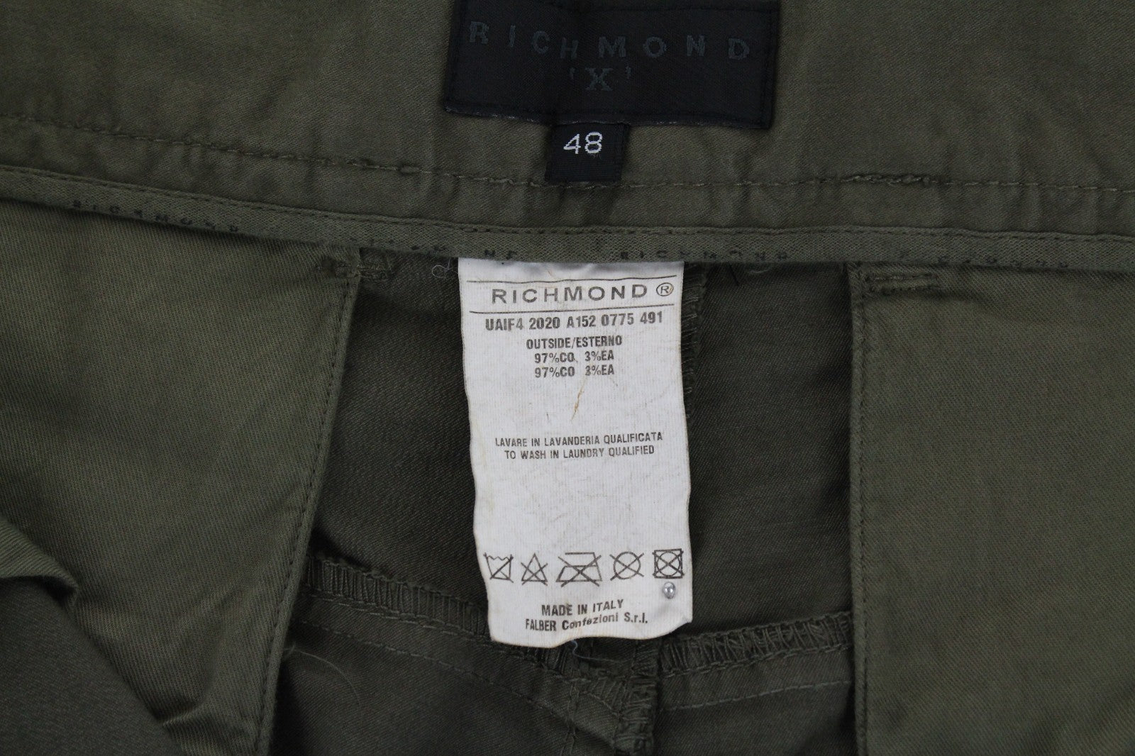 RICHMOND  Men Trousers 48 Green Cotton Stretch Straight Casual