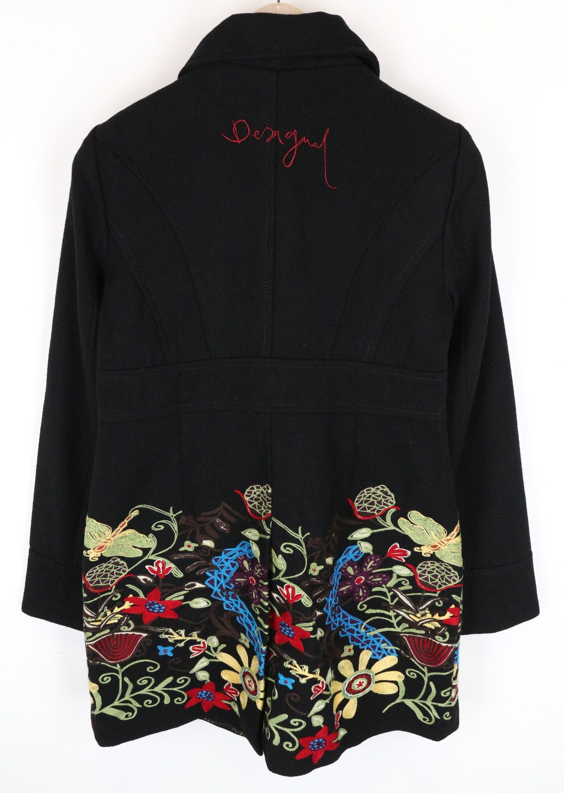 DESIGUAL Diana Women Coat 40 Black Embroidered Single-Breasted Collared