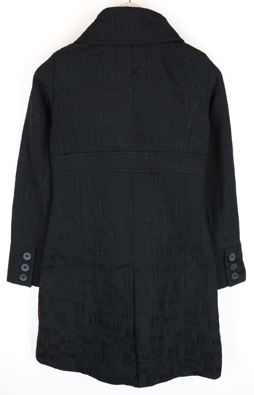 DESIGUAL Women Coat ~38 Black Pattern Crinkle Effect Cotton Blend Single-Breast