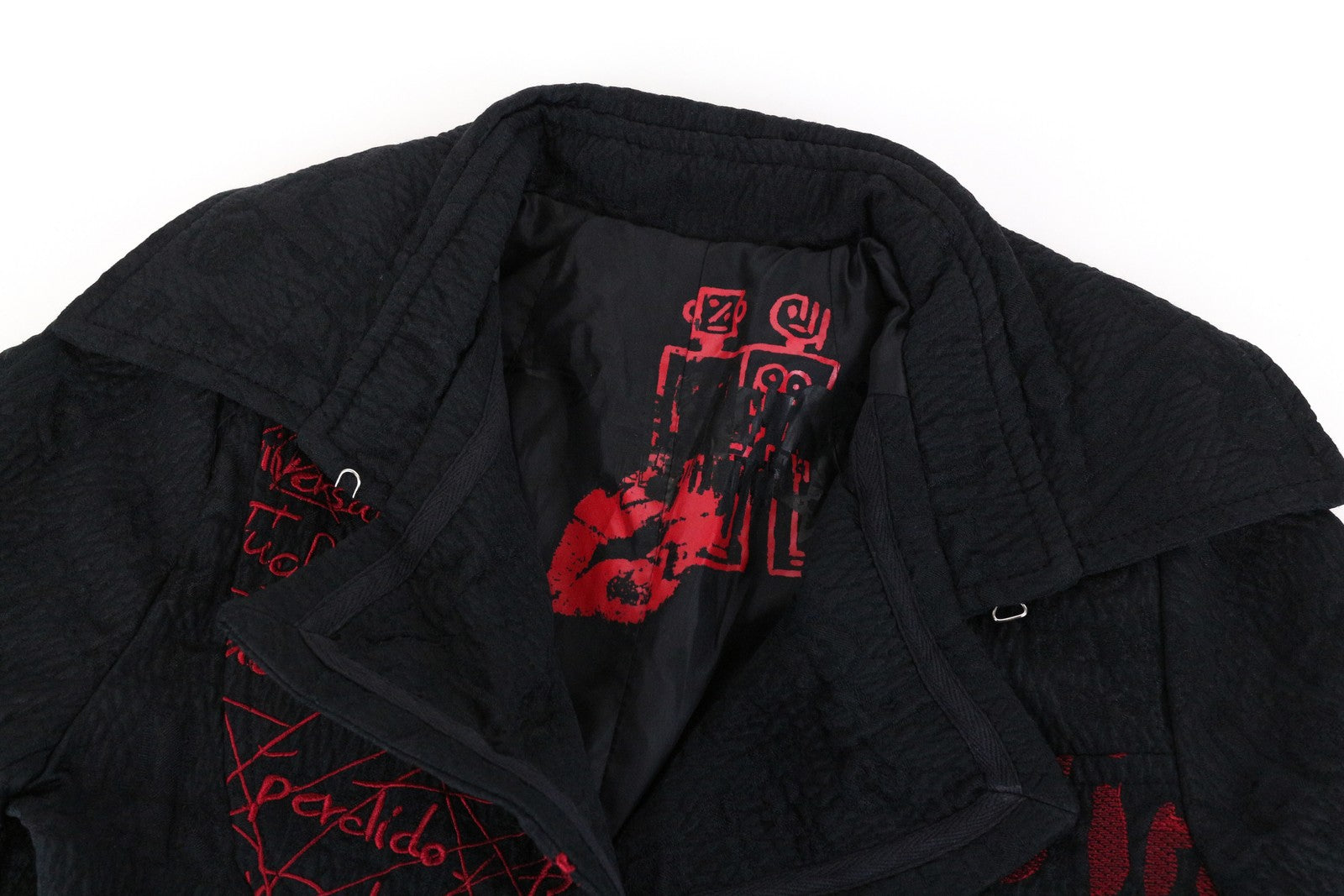 DESIGUAL Women Coat ~38 Black Pattern Crinkle Effect Cotton Blend Single-Breast