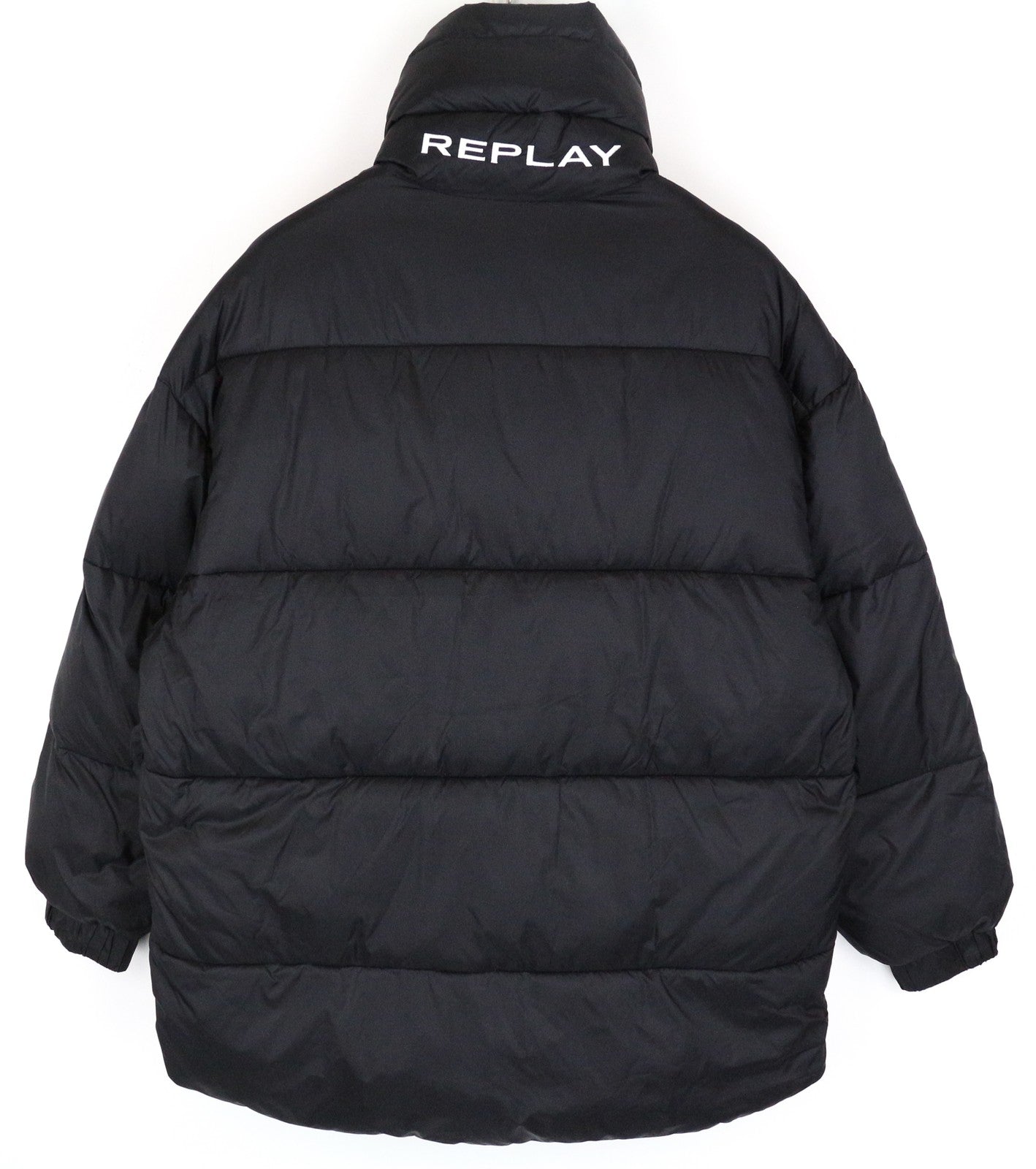 REPLAY Women Jacket L Black Quilted Lined Single-Breasted Logo Long Sleeved