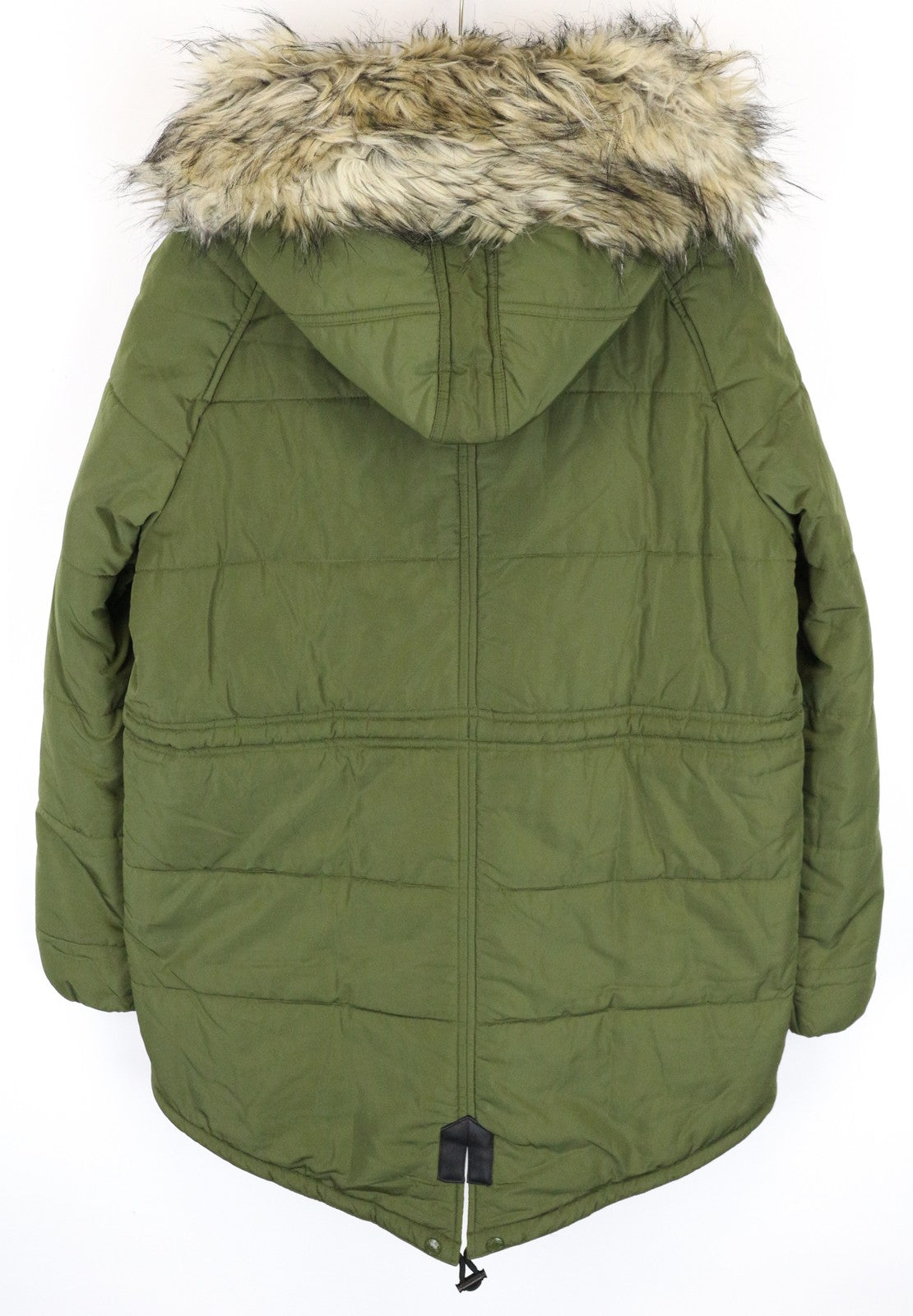 REPLAY Women Jacket M Green Single-Breasted Zip Snaps Hooded Faux Fur Parka