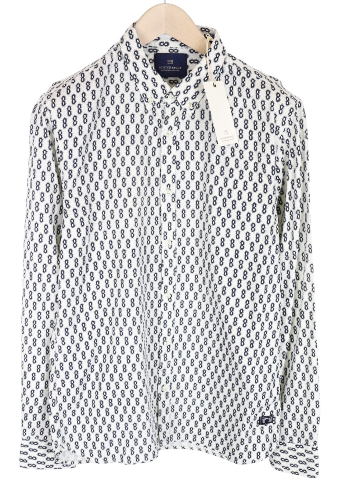 SCOTCH & SODA Ams Couture Men Shirt L White Pure Cotton Patterned Long Sleeve