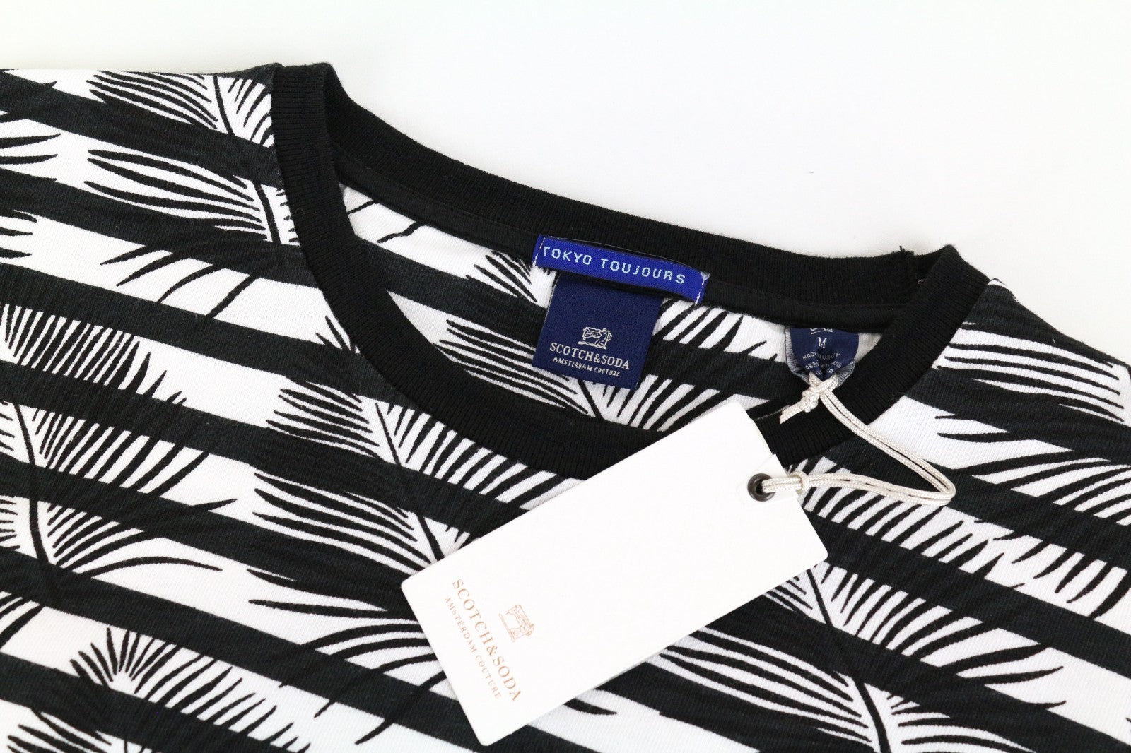 SCOTCH & SODA Ams Couture Men T-Shirt M White Cotton Anti Fit Patterned Pull On