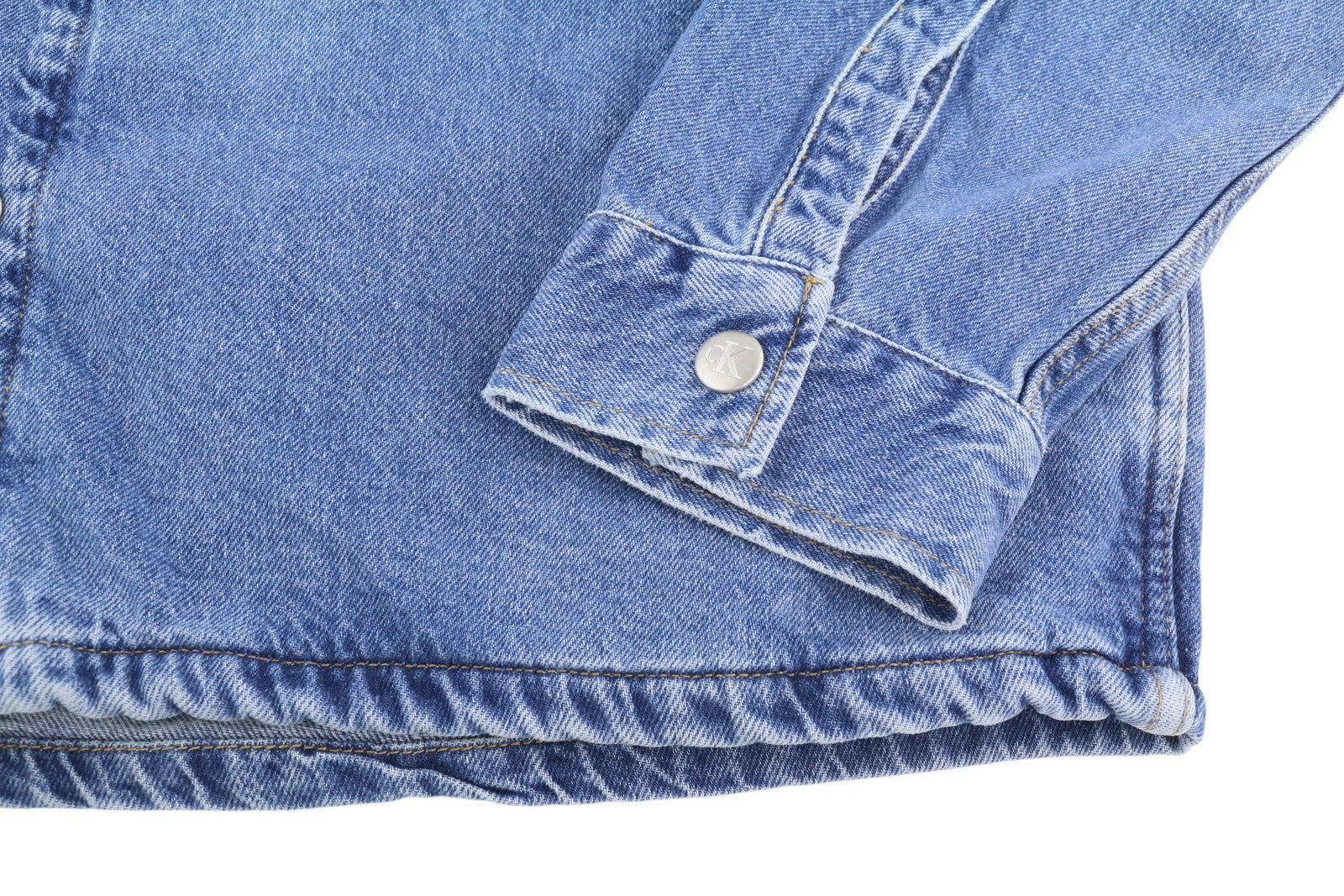 CALVIN KLEIN Men Jacket S Denim Blue Trucker Oversized Snap Buttons RRP119