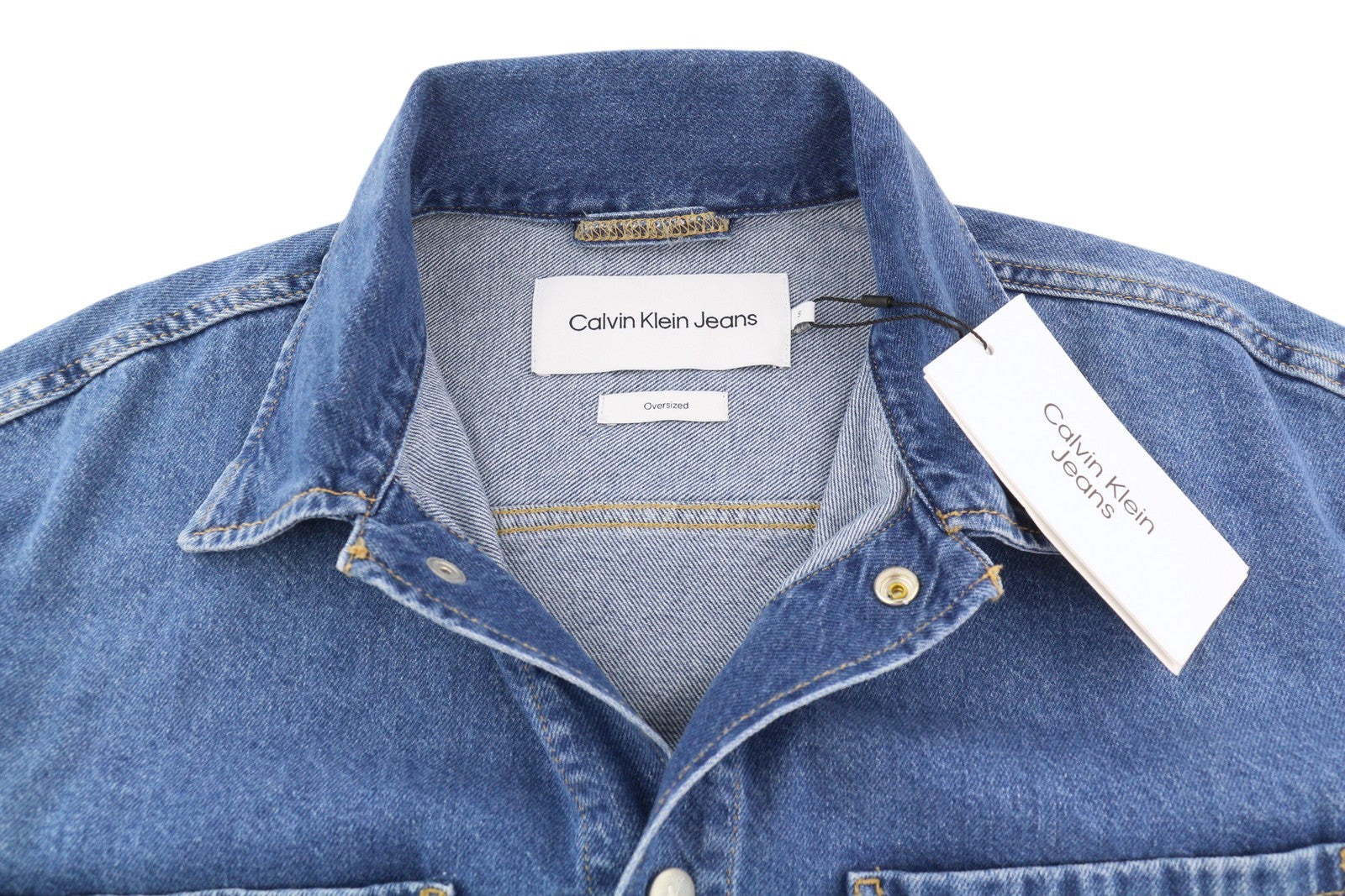 CALVIN KLEIN Men Jacket S Denim Blue Trucker Oversized Snap Buttons RRP119