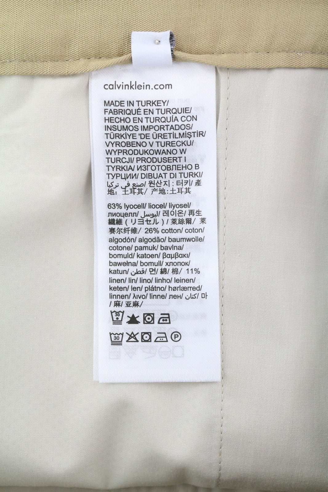 CALVIN KLEIN Piece Dyed Tencel Tapered Men Trousers W33/L32 Brown Linen Blend