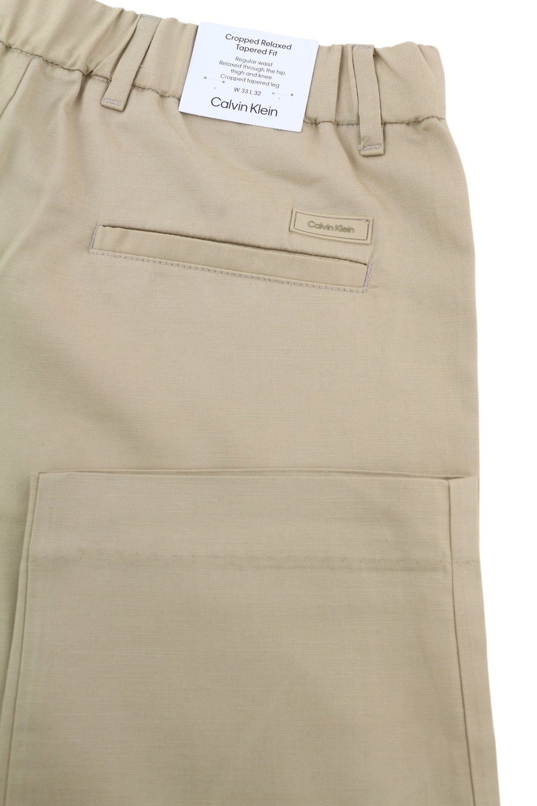 CALVIN KLEIN Piece Dyed Tencel Tapered Men Trousers W33/L32 Brown Linen Blend