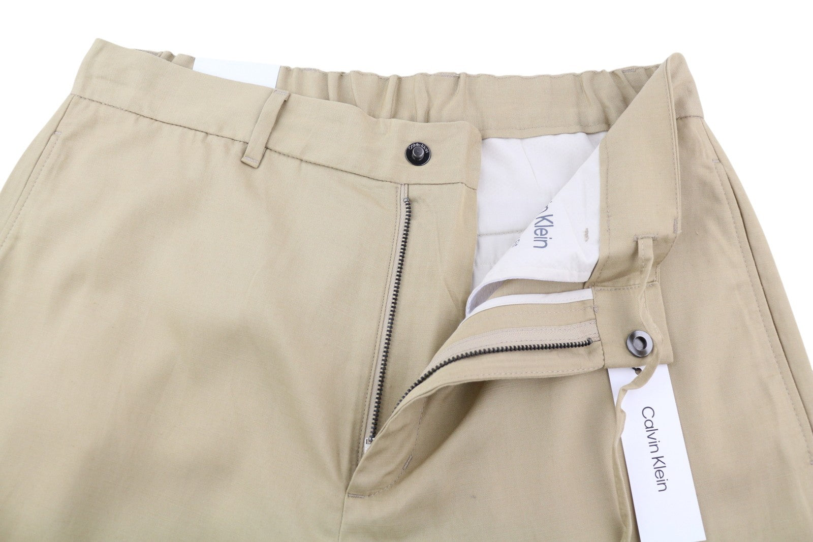 CALVIN KLEIN Piece Dyed Tencel Tapered Men Trousers W40/L32 Brown Linen Blend