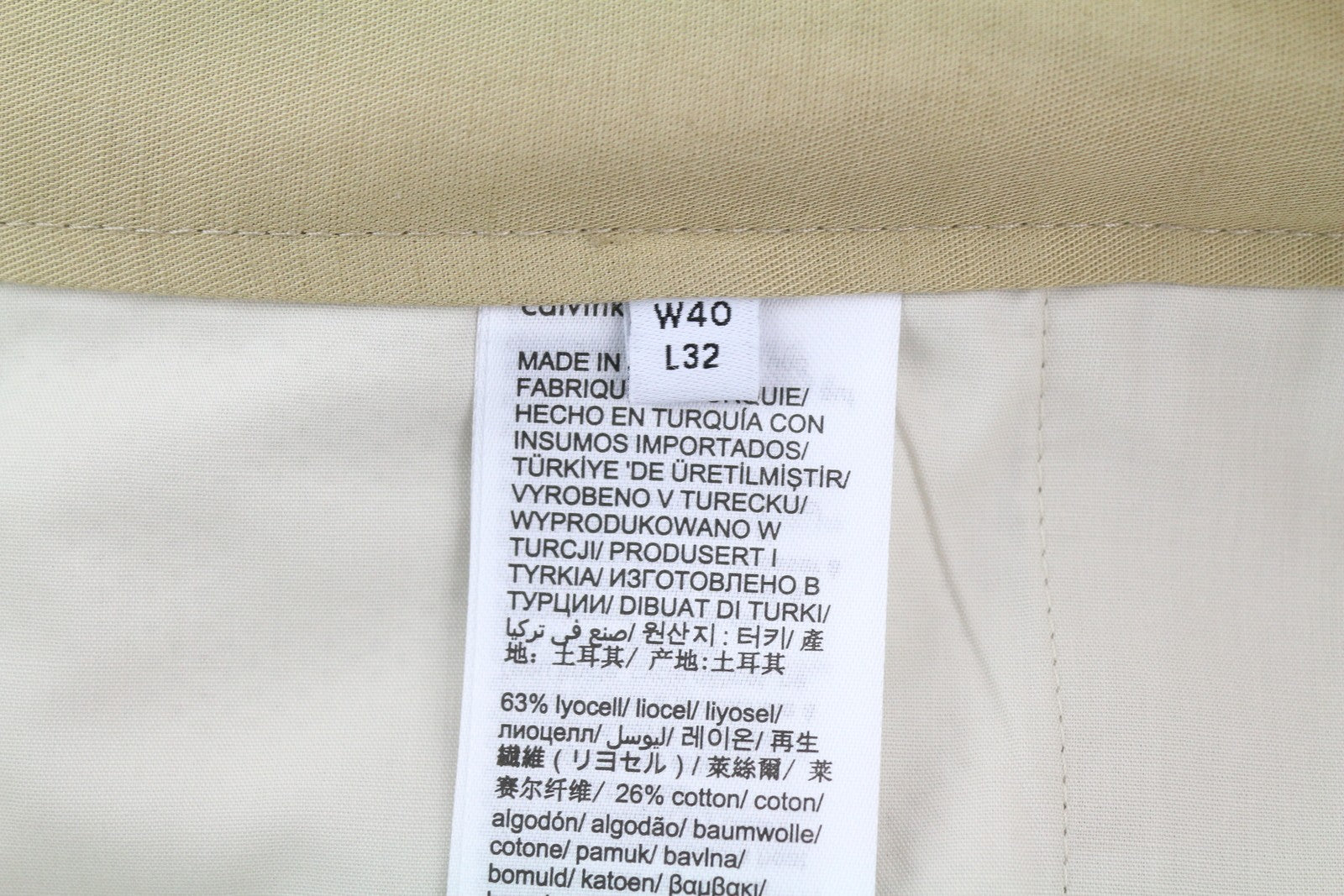 CALVIN KLEIN Piece Dyed Tencel Tapered Men Trousers W40/L32 Brown Linen Blend