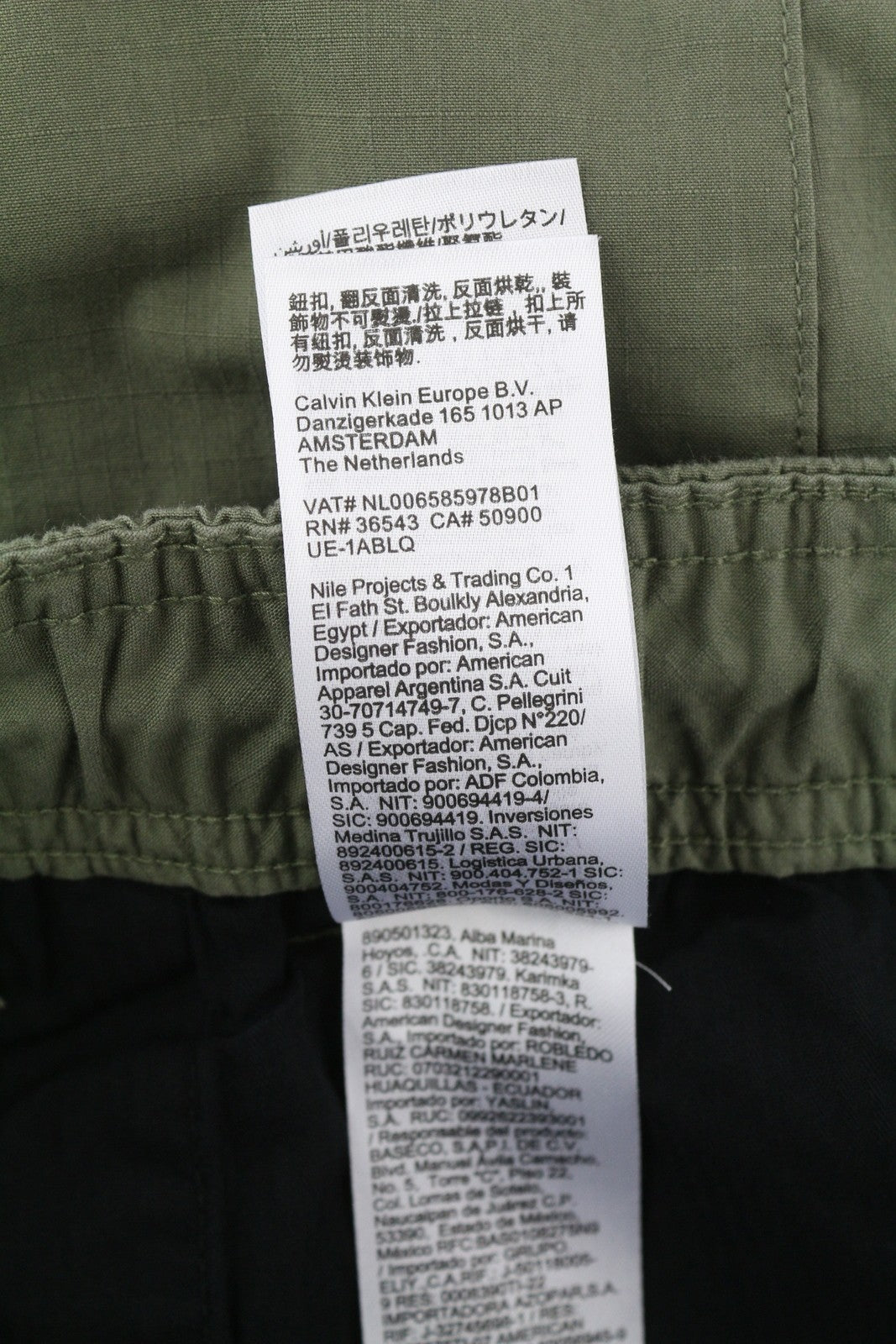 CALVIN KLEIN Essential Regular Men Trousers L Green Cargo Elastic Waist Logo