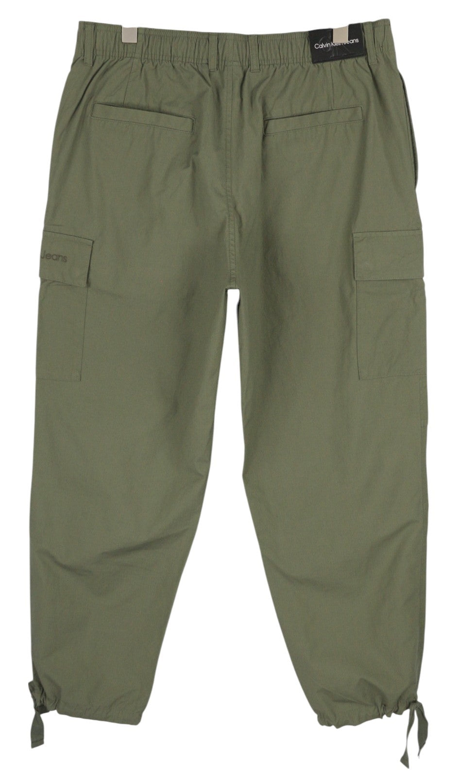 CALVIN KLEIN Essential Regular Men Trousers L Green Cargo Elastic Waist Logo