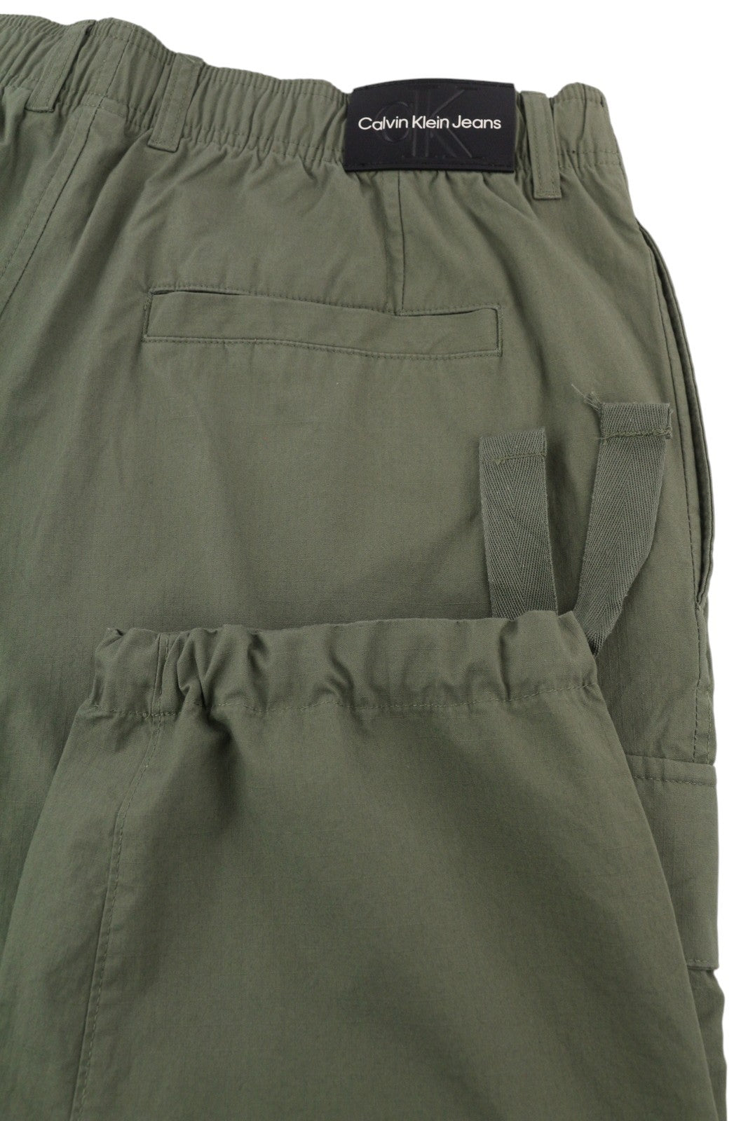CALVIN KLEIN Essential Regular Men Trousers L Green Cargo Elastic Waist Logo