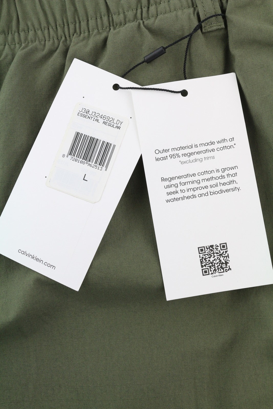 CALVIN KLEIN Essential Regular Men Trousers L Green Cargo Elastic Waist Logo