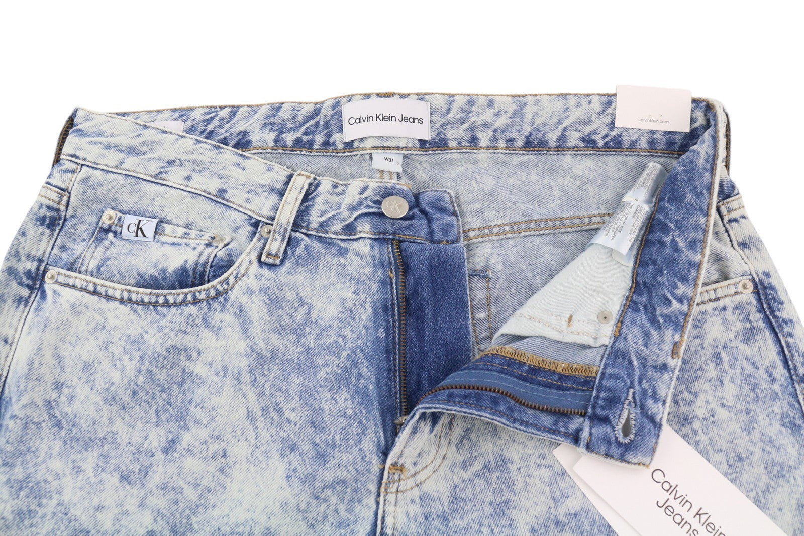 CALVIN KLEIN 90s Straight Men Jeans W31 Faded Blue Zip Fly Logo Denim RRP119