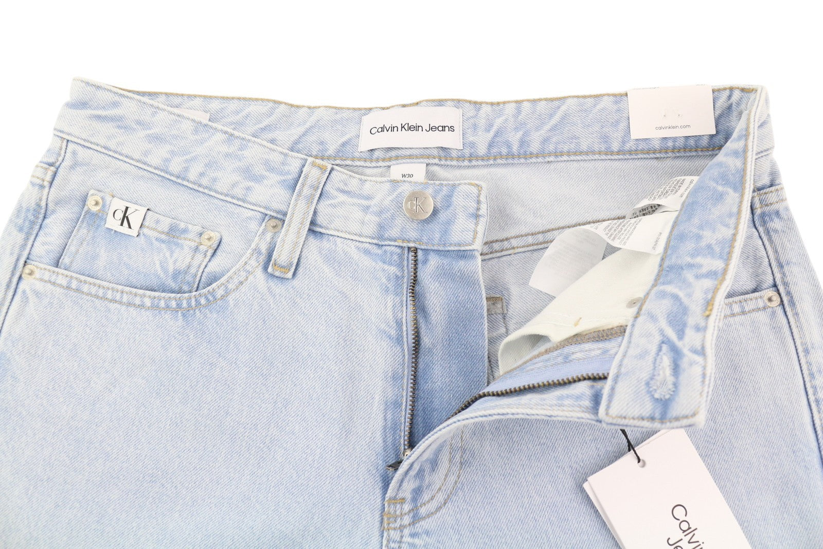 CALVIN KLEIN 90s Straight Men Jeans W30 Light Blue Washed Faded Zip Fly Denim