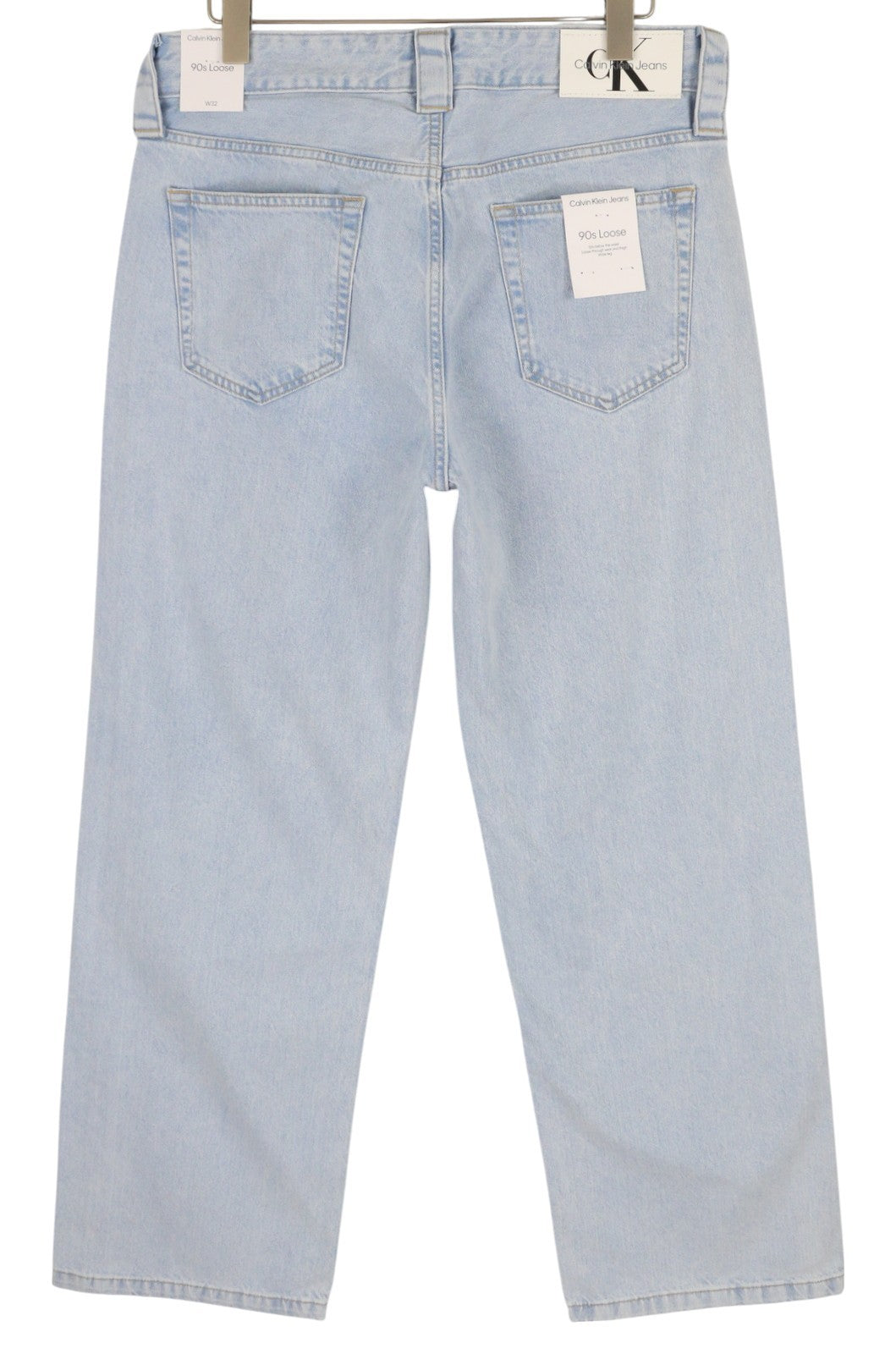 CALVIN KLEIN 90s Loose Men Jeans W32 Light Blue Washed Faded Pleated Zip Denim