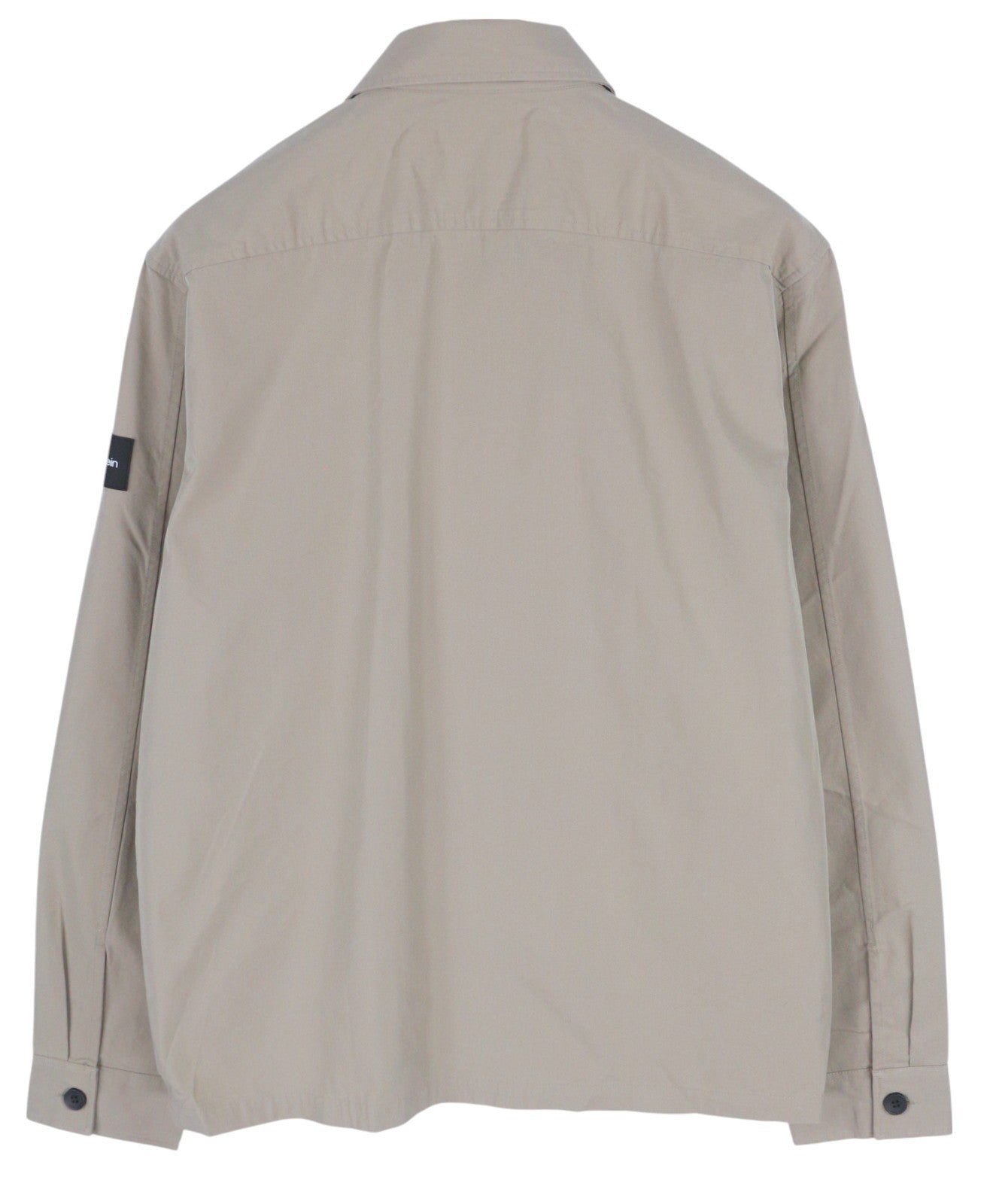 CALVIN KLEIN Men Shirt M Beige Button-Up Polo Patch Pockets Overshirt RRP119