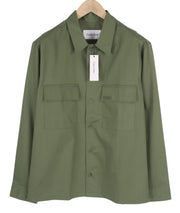 CALVIN KLEIN Minimal Twill Men Shirt S Green Spread Patch Pockets Overshirt
