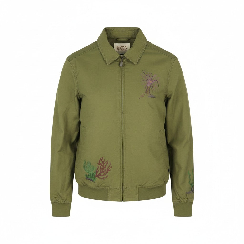 SCOTCH & SODA Men Jacket M Khaki Green Patterned Spread Full Zip Lightweight