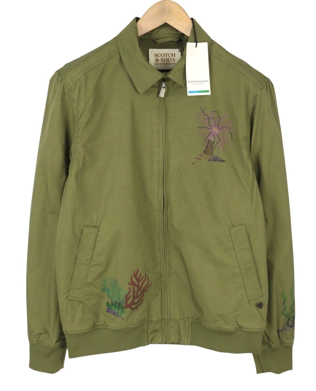 SCOTCH & SODA Men Jacket M Khaki Green Patterned Spread Full Zip Lightweight